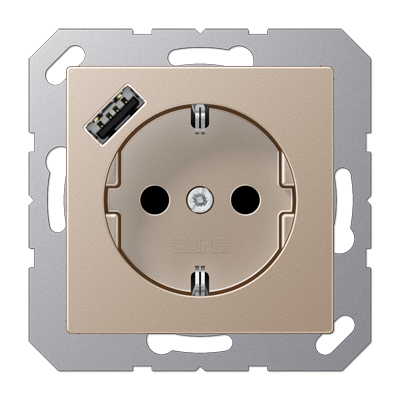 Розетка SCHUKO Jung A1520-18ACH 16 A 250 В ~, с зарядным устройством USB 1 x тип A, встроенная повышенная защита от прикосновений, SAFETY+, серия A, цвет шампанского