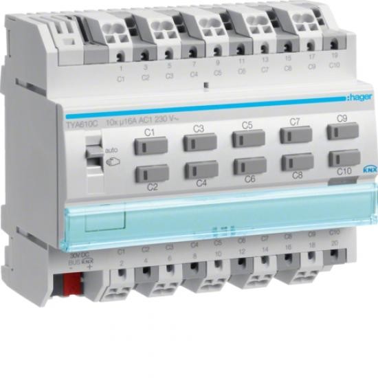 Hager TYA610C выход переключения/жалюзи KNX 10-канальный 16A
