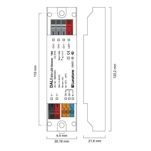 Lunatone 89453831 DALI DT6 3-Канал LED Диммер CV 12-48VDC 16A