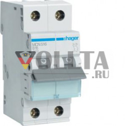 Автоматический выключатель Hager MCN516 C16A 1-полюсный+N 6kA