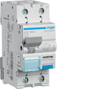 Переключатель Hager ADA563D FI/LS 1-полюсный+N 10kA C13A 0.03AA