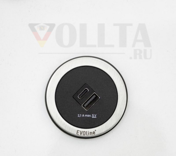 EVOline ONE2-R.ED ONE USB зарядное устройство с черным кольцом из нержавеющей стали, цвет нержавеющей стали