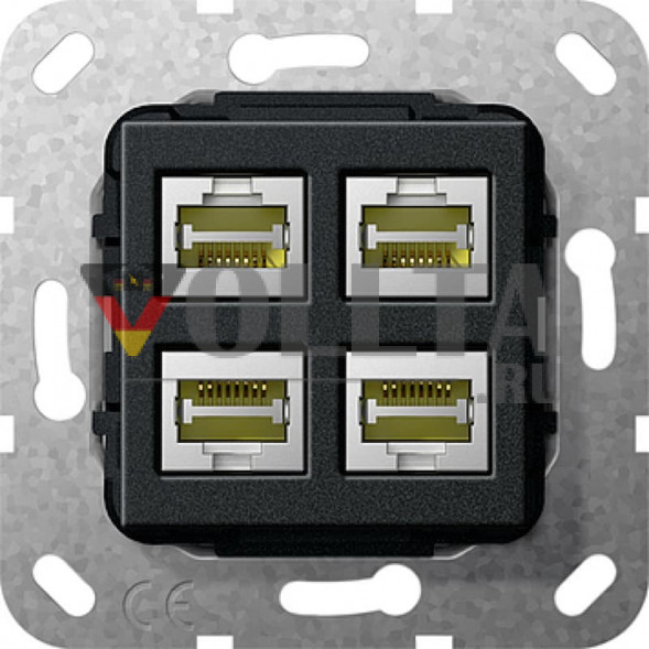 Gira 569810 System55 Вставка модульная, Джек(Rj45), Cat6A,четверная,   цвет: черный, тон: матовый