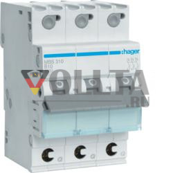 Автоматический выключатель Hager MBS310 3-полюсный B10A 6kA QC 3M