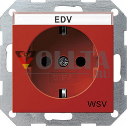 Gira 047402 System55 SCHUKO-розетка 16А, c откидная крышка, для WSV цвет: красный, тон:глянец