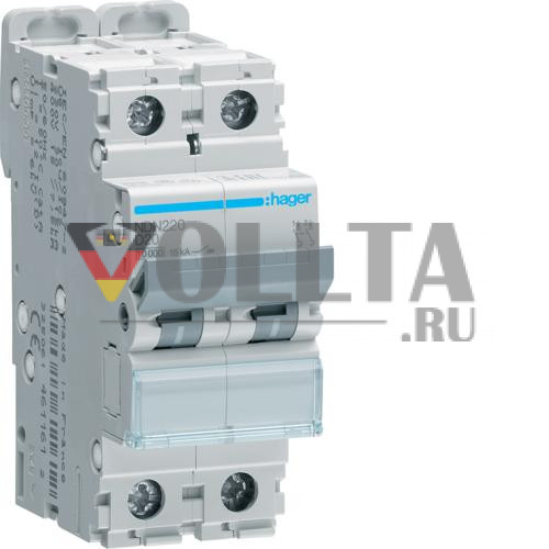 Автоматический выключатель Hager NDN220 2-полюсный D20A 10kA 2M