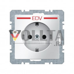 Berker 47436079 Q1 SCHUKO-розетка  16А, со штампом EDV (электронная обработка данных) цвет: красный, цвет:полярная белизна