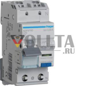 Hager ADF970D 1P+N 6kA C-20A 30mA Тип F дифференциальный автоматический выключатель