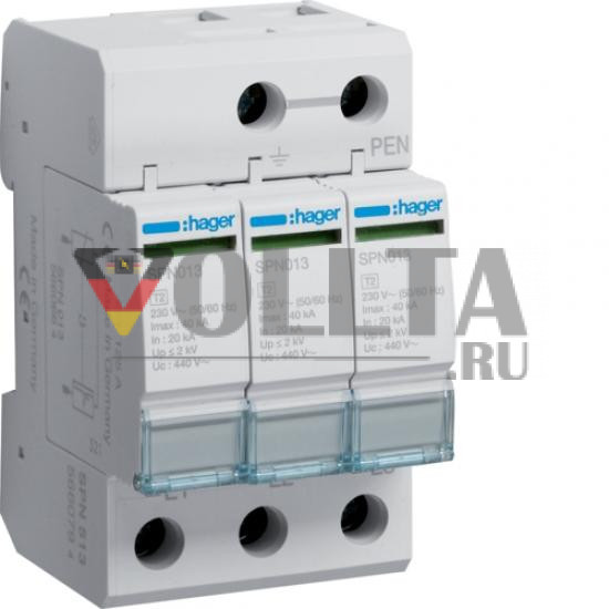 Hager SPN513 ограничитель перенапряжения 3-полюсный 40 кА Тип 2 IT A