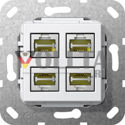 Gira 569803 System55 Вставка модульная, Джек(Rj45), Cat6A,четверная, цвет:чисто белый, тон:глянец