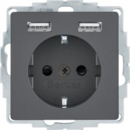 Berker 48036086 ZP розетка 1f anth velvet US UP horiz IP20