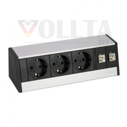 EVOline R-Dock DATA SMALL / 3 разъема питания / 2 разъема RJ45 / без зажима / серебристый