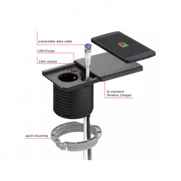 EVOline Square80/ 1x Qi/ 1x блок питания/ 1x зарядное устройство USB/ 1x кабель RJ45/ Белый