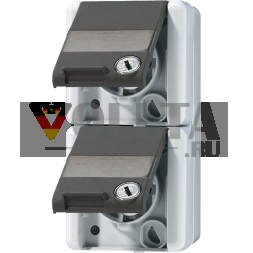 Jung 822NAWSL Двойная розетка SCHUKO®, 2 кабельных ввода, 2 отдельные крышки, 16 А 250 В ~, с полем для надписи, откидная крышка, с замком безопасности, вертикальная