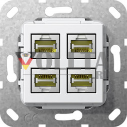 Gira 569903 System55 Вставка модульная, Джек(Rj45), Cat6A,четверная кабельный кнут (косичка) цвет:чисто белый, тон:глянец