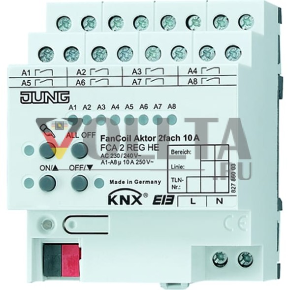 Jung FCA2REGHE KNX актуатор фанкойла 2-ходовой, AC 230/240 В ~, 50/60 Гц, 4 TE