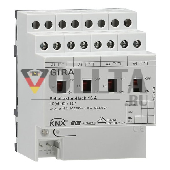 Gira 100400 выключатель 4-х канальный 16 А KNX REG
