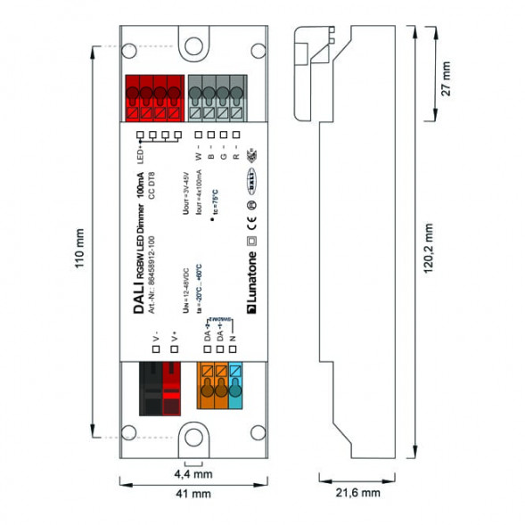 LUNATONE 86458912-100 DALI светодиодный блок питания CC DT8 DE | RGBW, 100 мА
