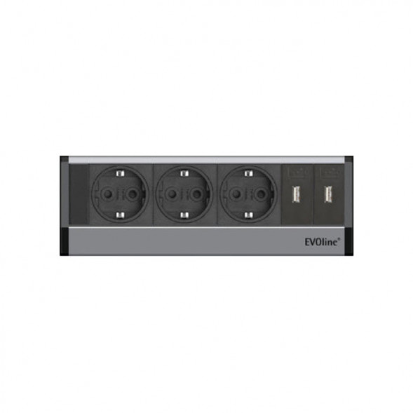 Зарядное устройство EVOline R-Dock / 3 розетки / 2 порта USB / Крышки черные